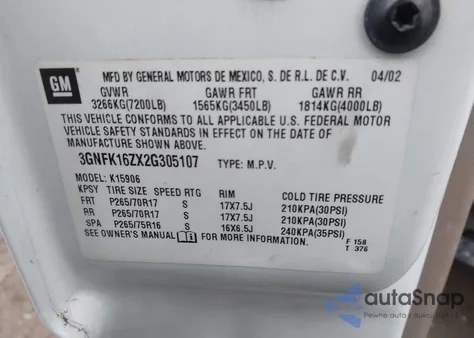 2002 Chevrolet Suburban 1500 Z71 from USA, damaged, VIN 3GNFK16ZX2G305107